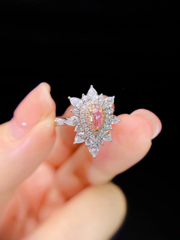 Lab-Grown Fancy Vivid Pink Pear Diamond Ring – 1.37 CT 14K White Gold