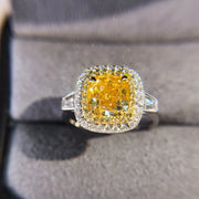 Lab-Grown Fancy Vivid Yellow Diamond Ring 14K White Gold 3.20 CTW