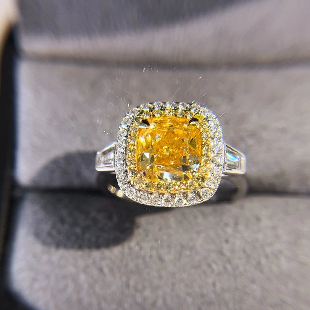 Lab-Grown Fancy Vivid Yellow Diamond Ring 14K White Gold 3.20 CTW