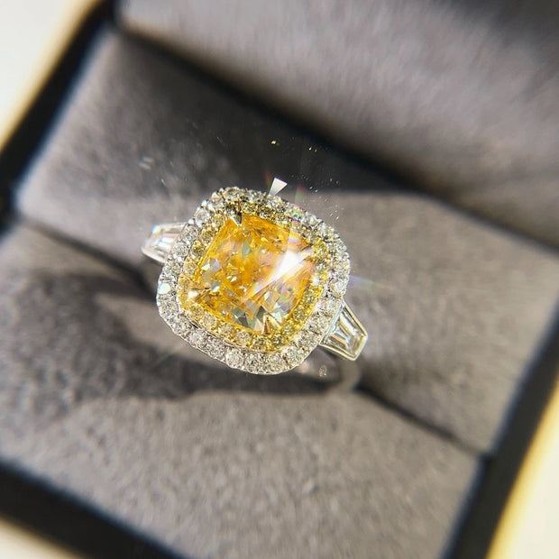 Lab-Grown Fancy Vivid Yellow Diamond Ring 14K White Gold 3.20 CTW