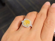 Lab-Grown Fancy Vivid Yellow Diamond Ring 14K White Gold 3.20 CTW