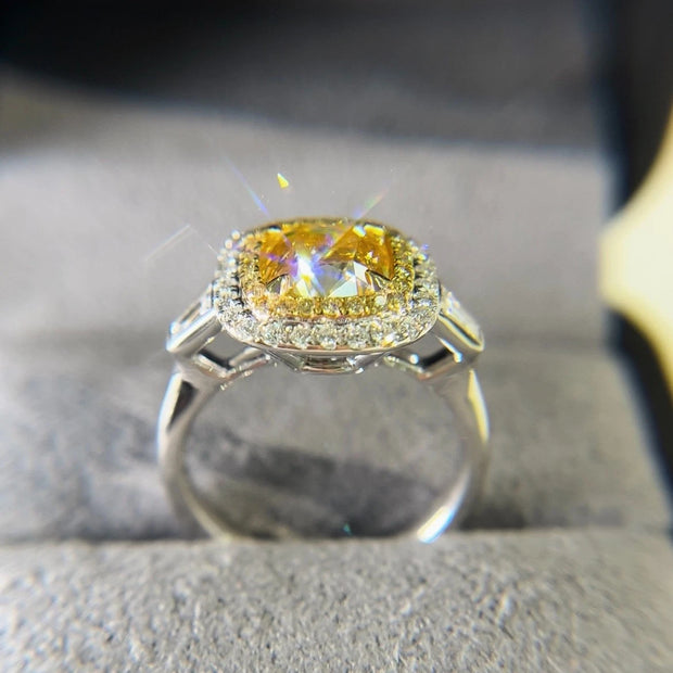 Lab-Grown Fancy Vivid Yellow Diamond Ring 14K White Gold 3.20 CTW