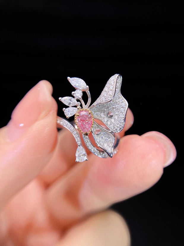 0.25 CT Lab-Grown Fancy Vivid Pink Diamond Ring in White Gold