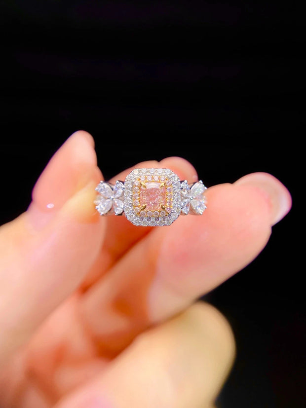 Lab-Grown Fancy Pink Cushion Diamond Ring 0.25 CT 14K White Gold