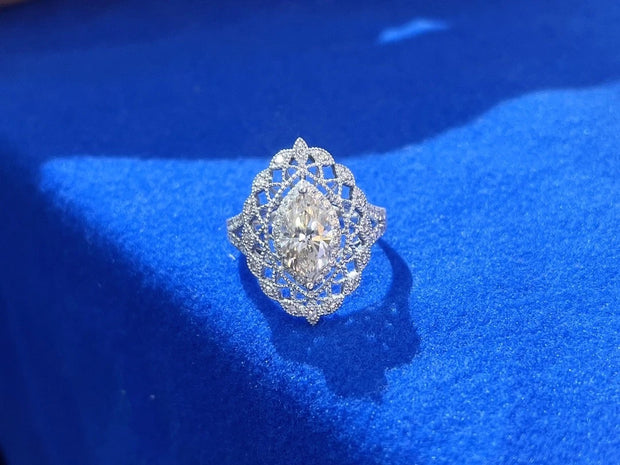 Elegant Lab Grown Marquise Diamond Ring 1 CT 14K White Gold