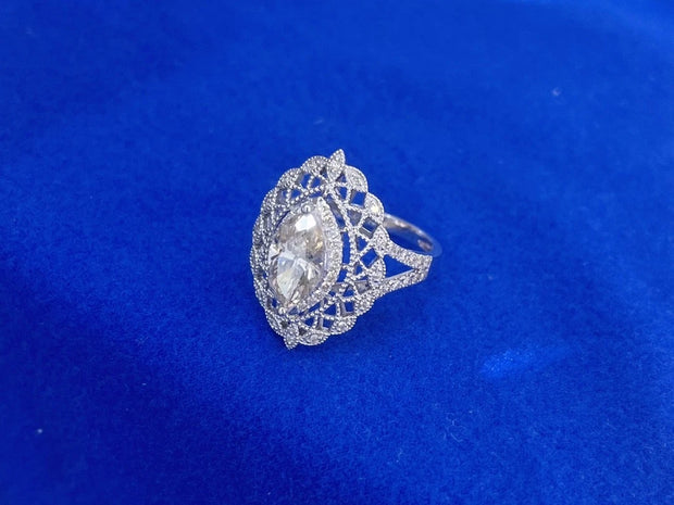Elegant Lab Grown Marquise Diamond Ring 1 CT 14K White Gold