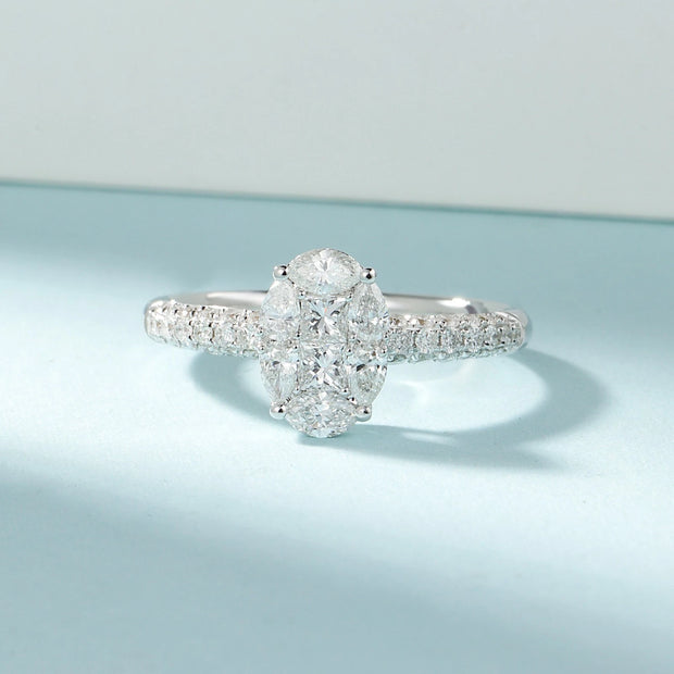 Lab-Grown Oval Cluster Diamond Ring 1.50 CTW D-E VS1/VVS2 in 14K White Gold