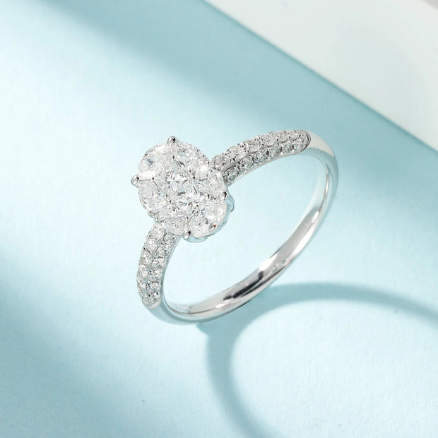 Lab-Grown Oval Cluster Diamond Ring 1.50 CTW D-E VS1/VVS2 in 14K White Gold