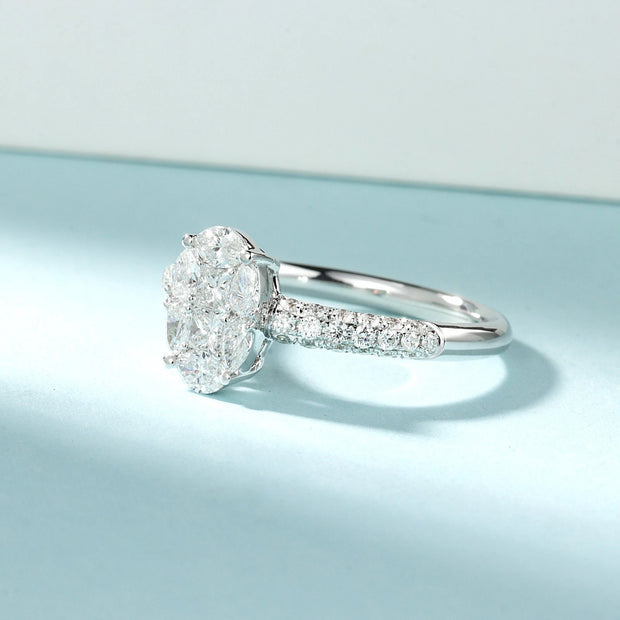 Lab-Grown Oval Cluster Diamond Ring 1.50 CTW D-E VS1/VVS2 in 14K White Gold