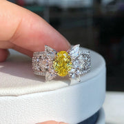 Golden Aura 1.20 CT Fancy Vivid Yellow Oval Lab Diamond Ring 14K White Gold