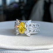 Golden Aura 1.20 CT Fancy Vivid Yellow Oval Lab Diamond Ring 14K White Gold