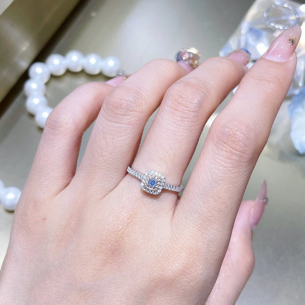 Fancy Intense Blue Diamond Ring 0.31 CTW Round-Cut 14K White Gold