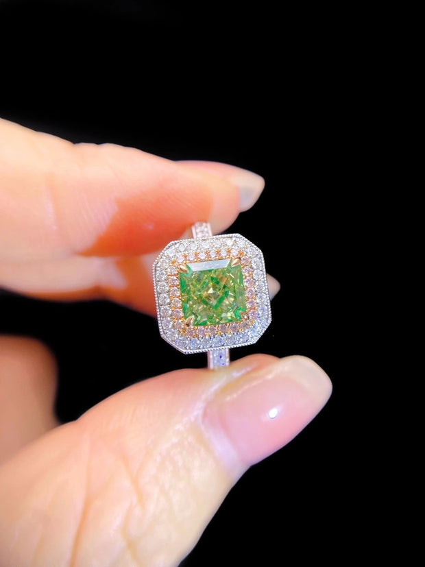 Exquisite 2.78 CT Lab-Grown Green Diamond Ring 14K White Gold