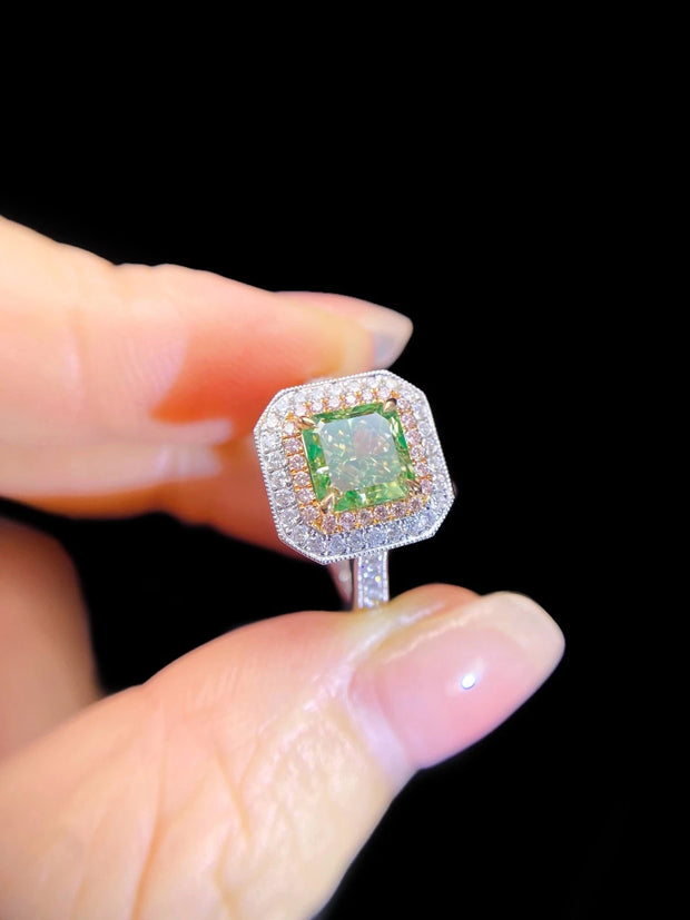 Exquisite 2.78 CT Lab-Grown Green Diamond Ring 14K White Gold