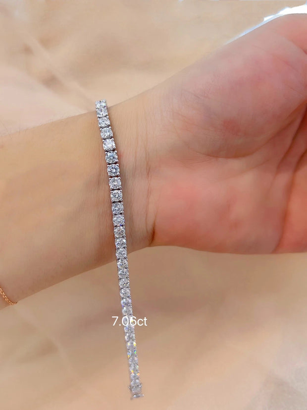7.06 Carat LabGrown Diamond Tennis Bracelet in 14K White Gold D-E Color VS1-VVS2