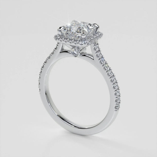 Lab Created Princess Cut 3.00 Carat Halo 14K White Gold Engagement Ring