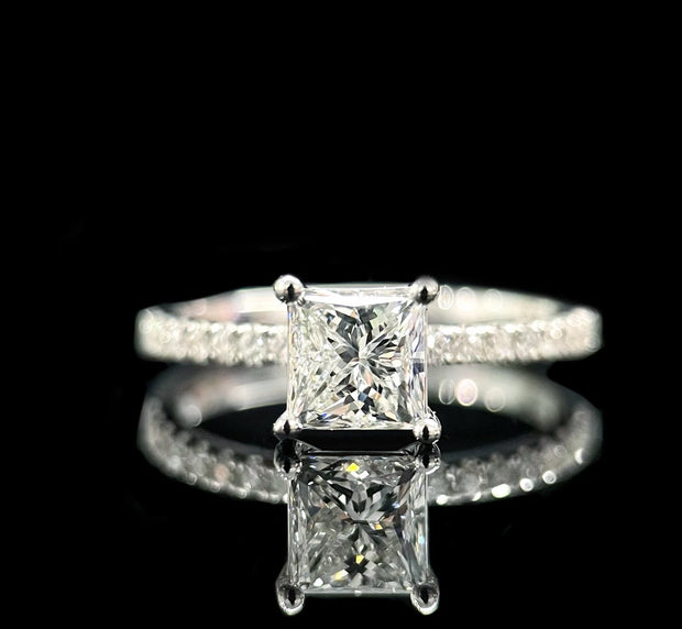 14K White Gold 3.22 CTW Princess Cut Lab Created Diamond Ring – D Color VS1-VVS2