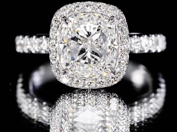 Lab-Grown 3.01 CTW Cushion-Cut Diamond Ring – 14K D–E VVS2 White Gold