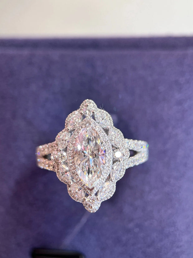 Luxury 6.10 CTW Marquise Lab-Grown Diamond Ring in 14K White Gold