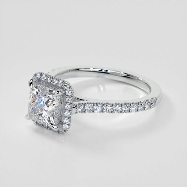 Lab Created Princess Cut 3.00 Carat Halo 14K White Gold Engagement Ring