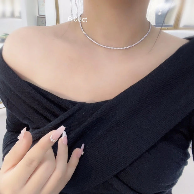 6.08 CTW Lab-Grown Diamond Tennis Necklace– D-E VS1-VVS2 in 14K White Gold