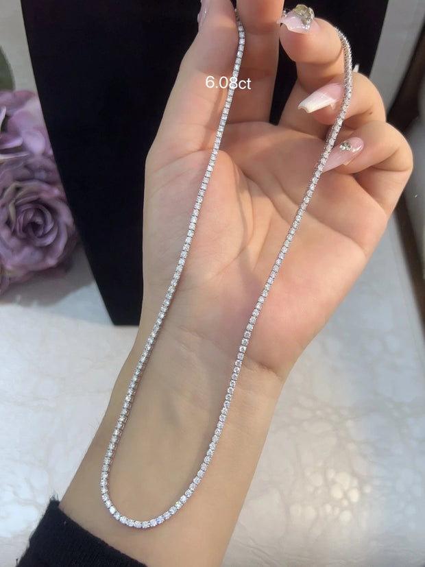 6.08 CTW Lab-Grown Diamond Tennis Necklace– D-E VS1-VVS2 in 14K White Gold