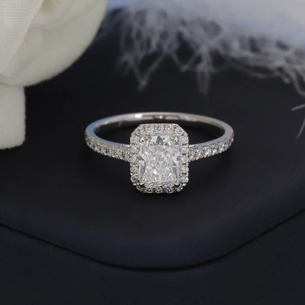 2.50 Carat Radiant Cut Lab Grown Diamond Ring with Side Stones in 14K White Gold