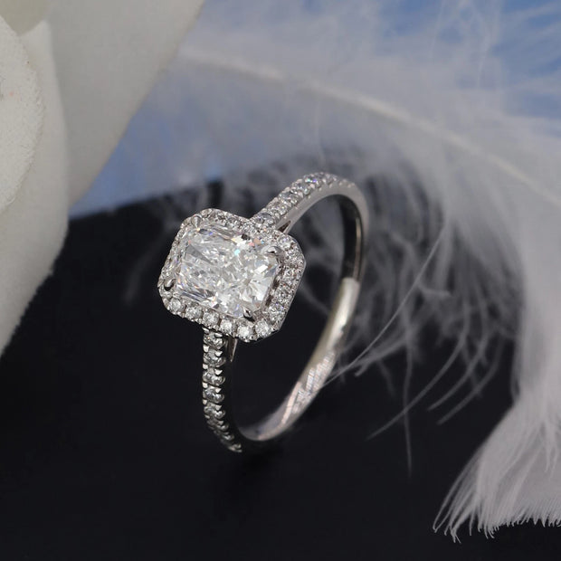 2.50 Carat Radiant Cut Lab Grown Diamond Ring with Side Stones in 14K White Gold
