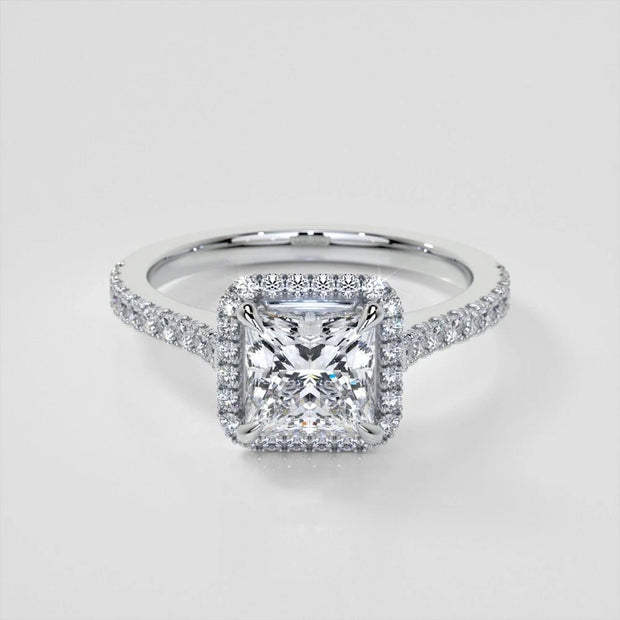 Lab Created Princess Cut 3.00 Carat Halo 14K White Gold Engagement Ring