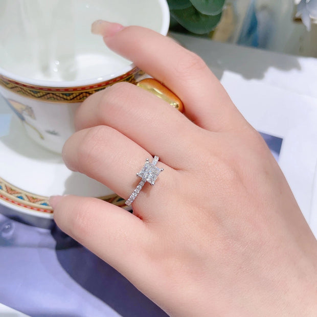 14K White Gold 3.22 CTW Princess Cut Lab Created Diamond Ring – D Color VS1-VVS2