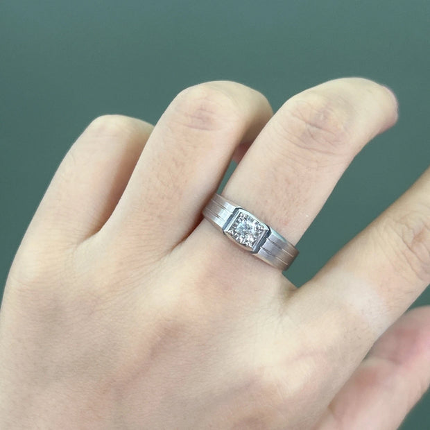 Bold Men’s Ring with 0.18 CTW Lab Grown Diamond in 14K White Gold