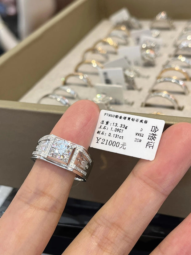 14k White Gold Lab-Grown Diamond Men’s Ring 1.09ct D-E VS1-VVS2 IGI Adjustable
