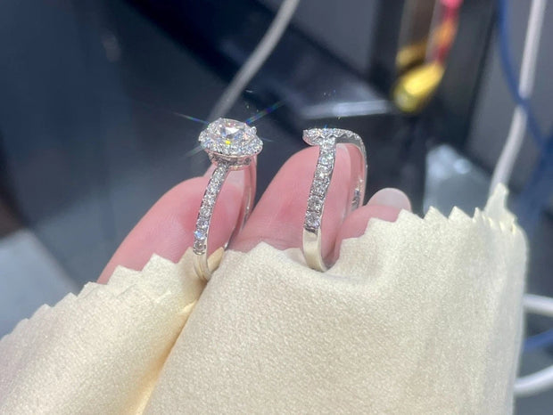 Elegant 1.5 CT Oval Lab Diamond Ring with Band D-E VS1-VVS2 14K White Gold
