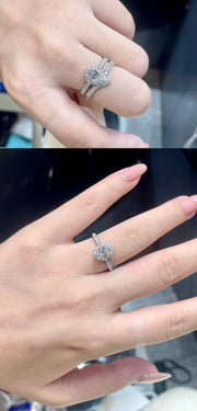 Elegant 1.5 CT Oval Lab Diamond Ring with Band D-E VS1-VVS2 14K White Gold