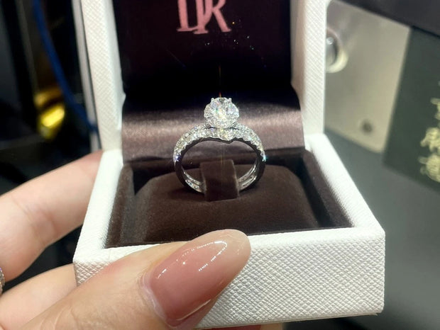 Elegant 1.5 CT Oval Lab Diamond Ring with Band D-E VS1-VVS2 14K White Gold
