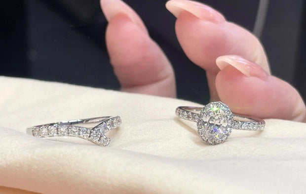 Elegant 1.5 CT Oval Lab Diamond Ring with Band D-E VS1-VVS2 14K White Gold