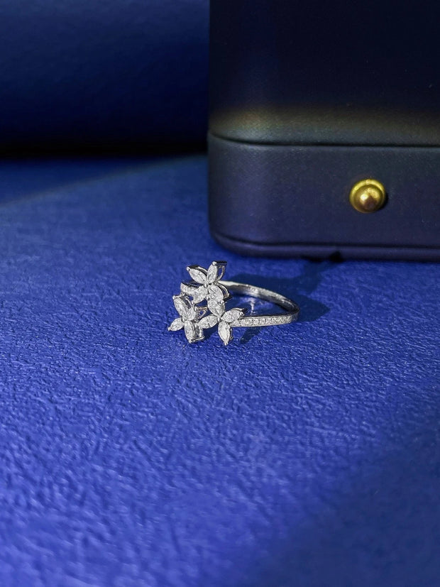Lab-Grown Three-Flower Marquise Diamond Ring 0.47 CTW 14k White Gold