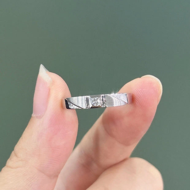 Minimalist Men’s Ring with 0.05 CTW Lab Grown Diamond in 14K White Gold