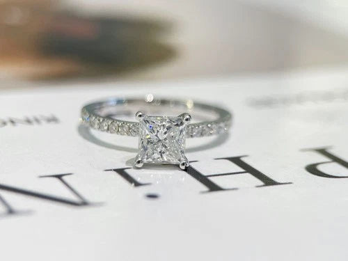 14K White Gold 3.22 CTW Princess Cut Lab Created Diamond Ring – D Color VS1-VVS2